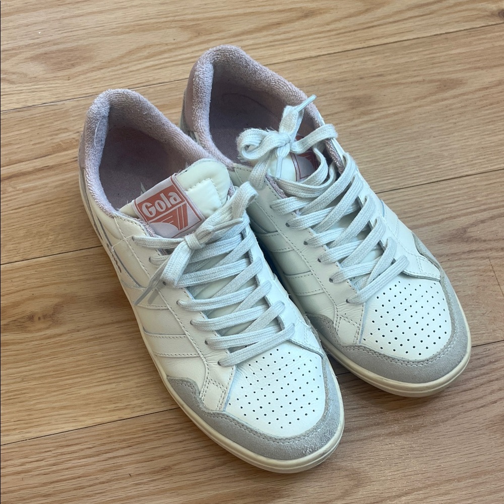Gola White Sneakers with Soft Pink Trim